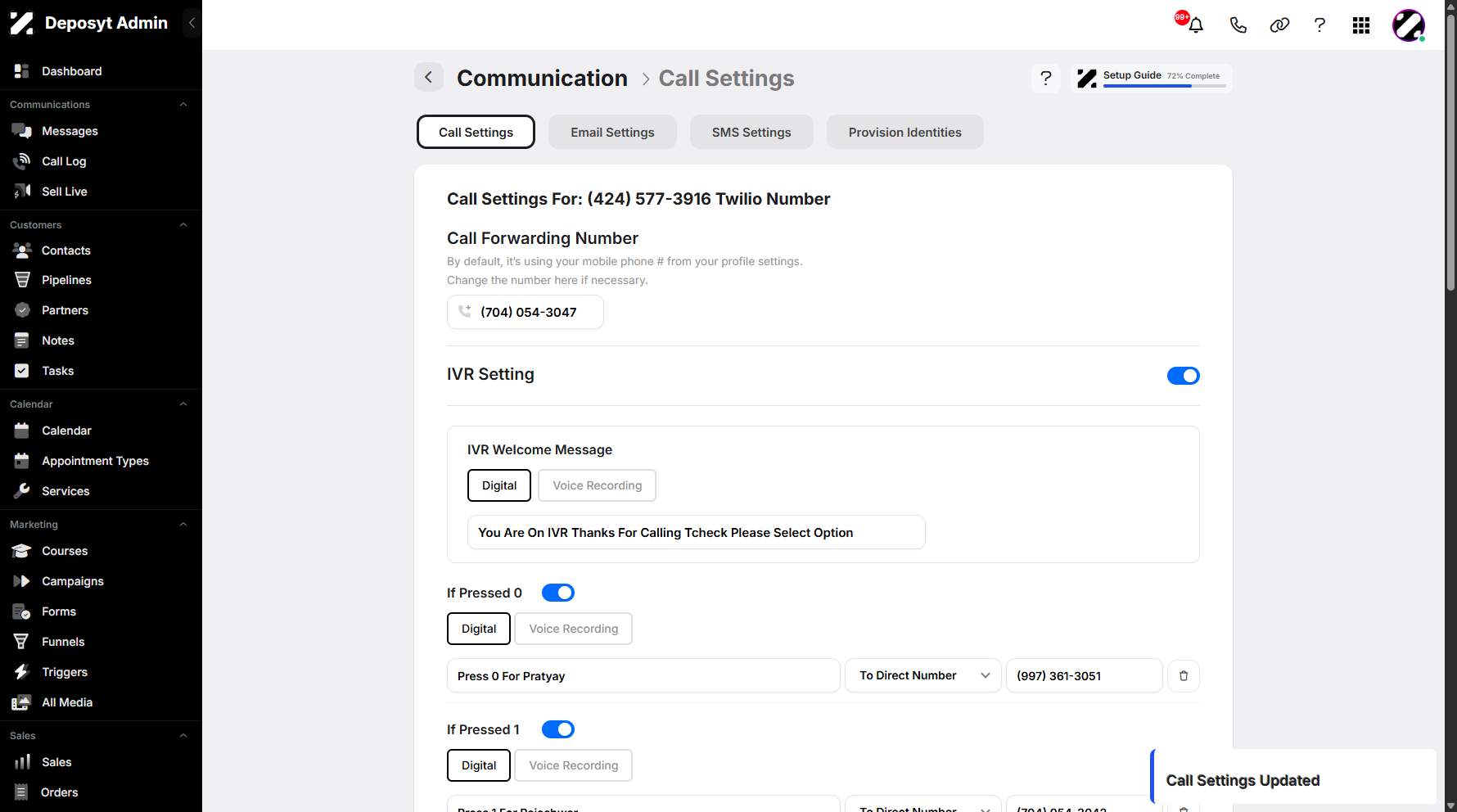 Setting Up Call Settings