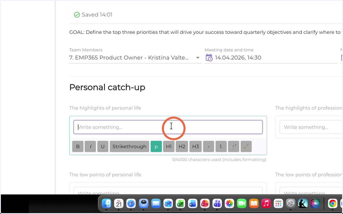 Personal Catch-Up - Enter highlights from your personal life