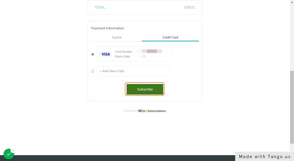Proceed to payment with a payment method of your choice and then click 'Subscribe'