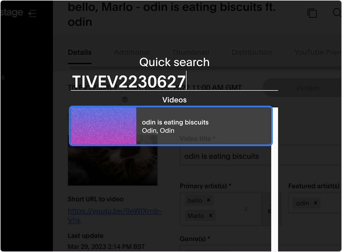 You can use ISRC,  Youtube video ID, or video title to search