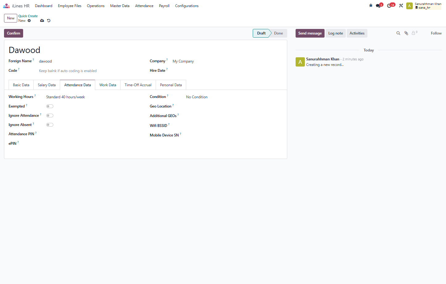 Click on Work Data