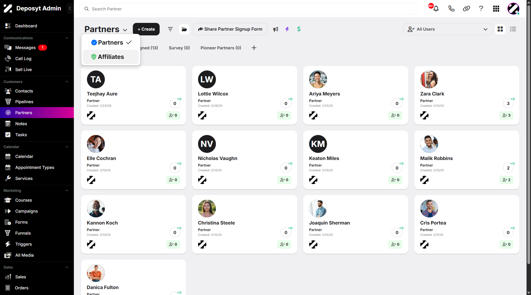 Step 1: Hover over the Partners dropdown menu and click Affiliates to continue.