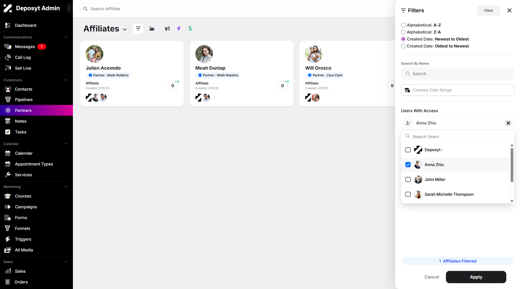 Step 5: Let’s use the assigned user filter as an example.