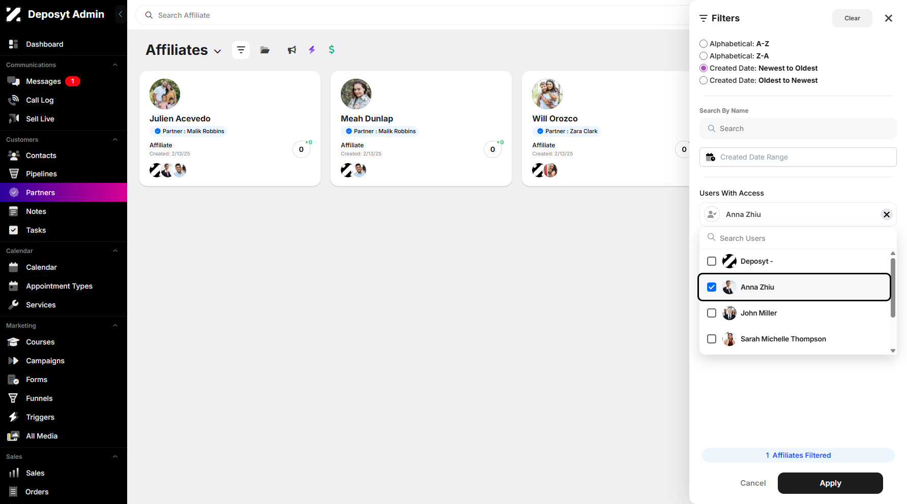 Step 5: Let’s use the assigned user filter as an example.