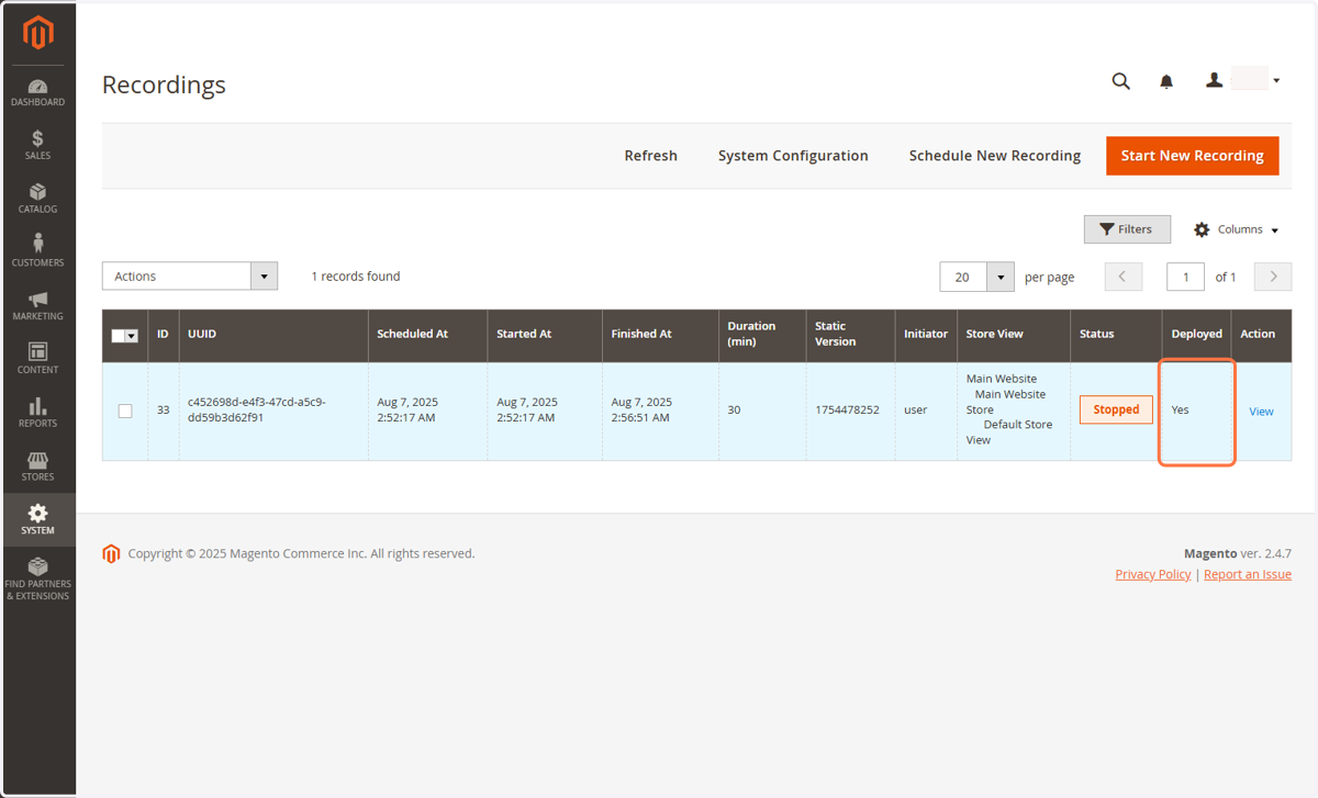 Find your deployed recording
