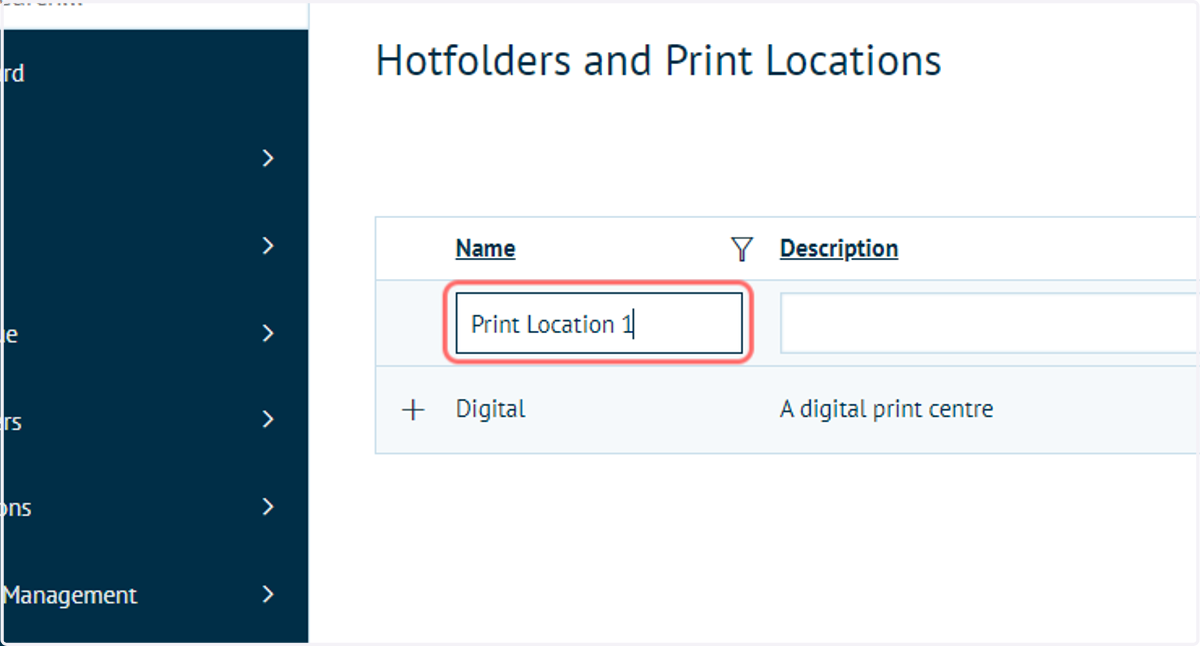 Enter a Print Location name, such as "Print Location 1"
