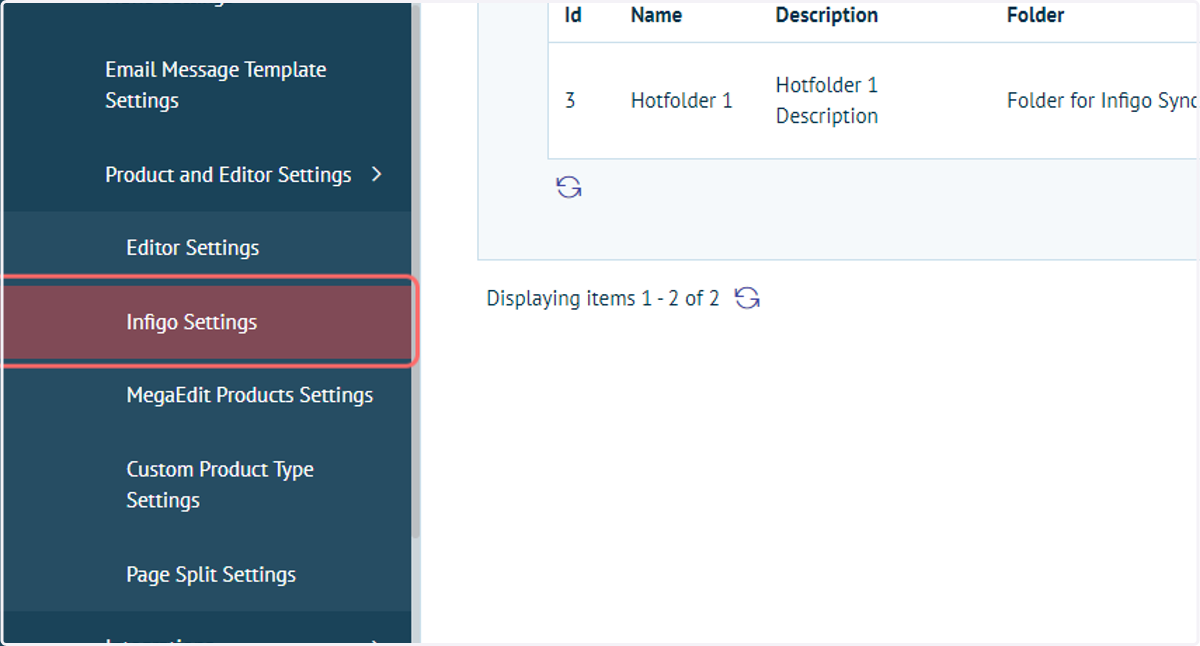 Click on Infigo Settings