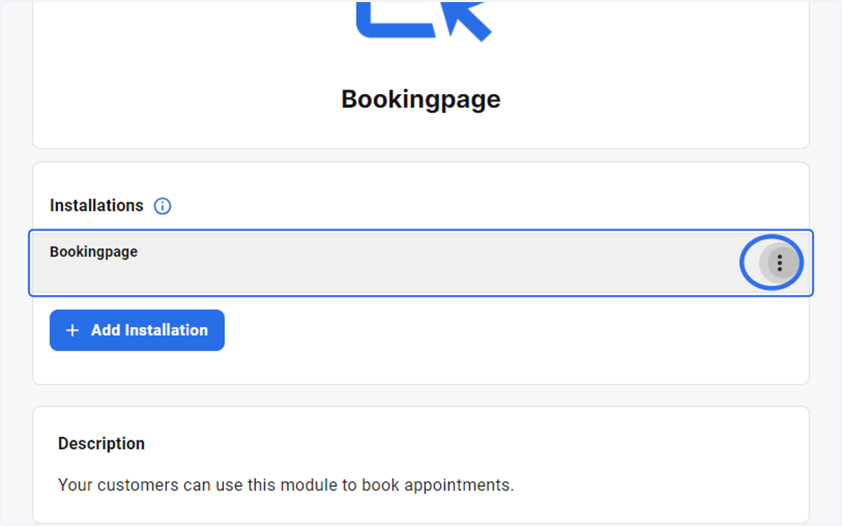 Under Installations, click on Bookingpage