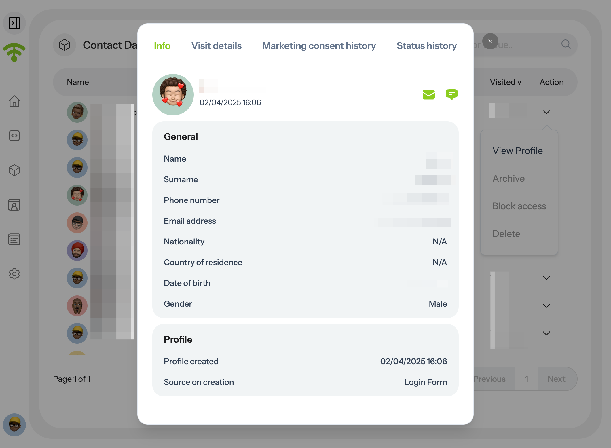 Preview Contact Profile Details
