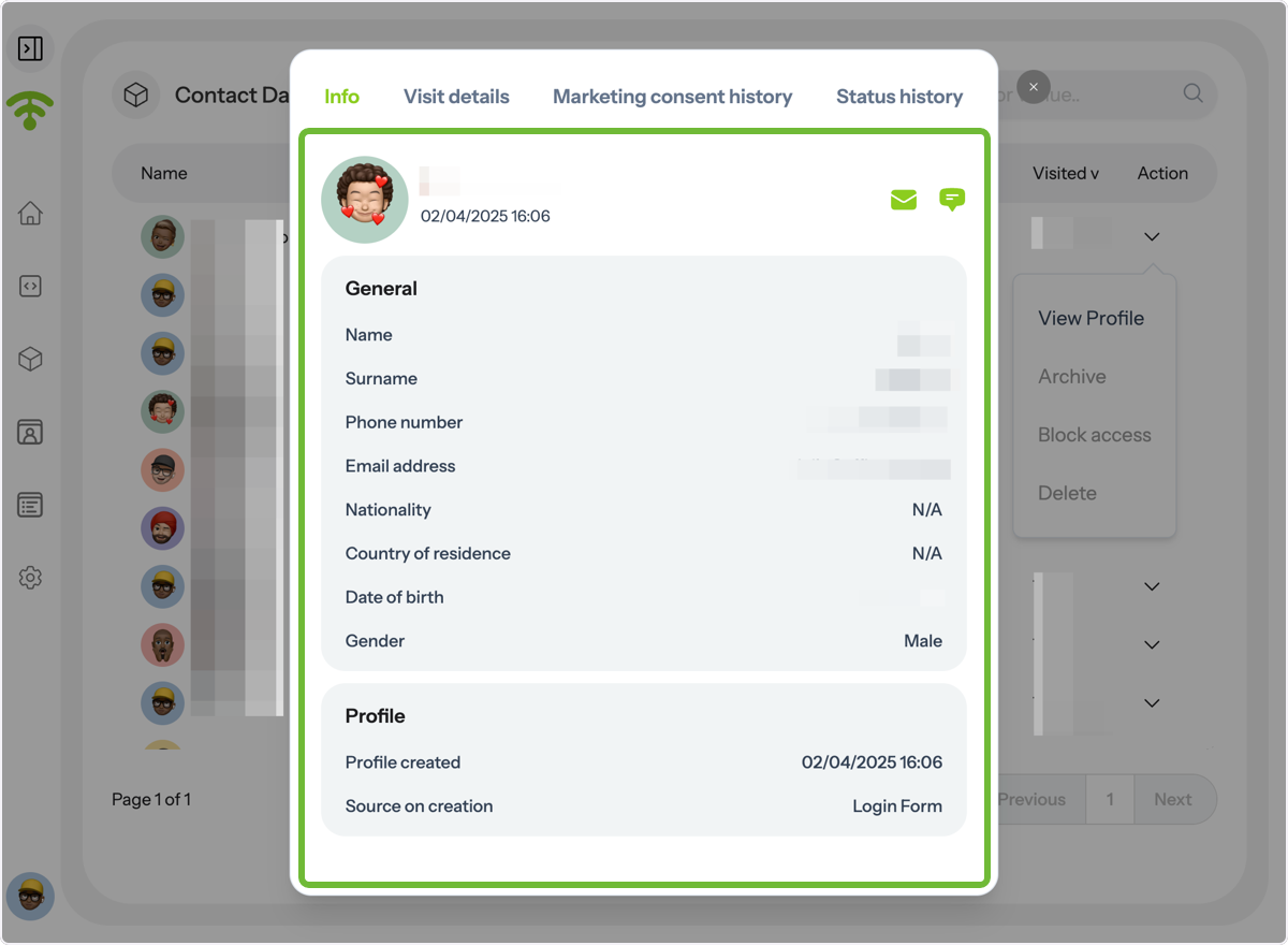 Preview Contact Profile Details