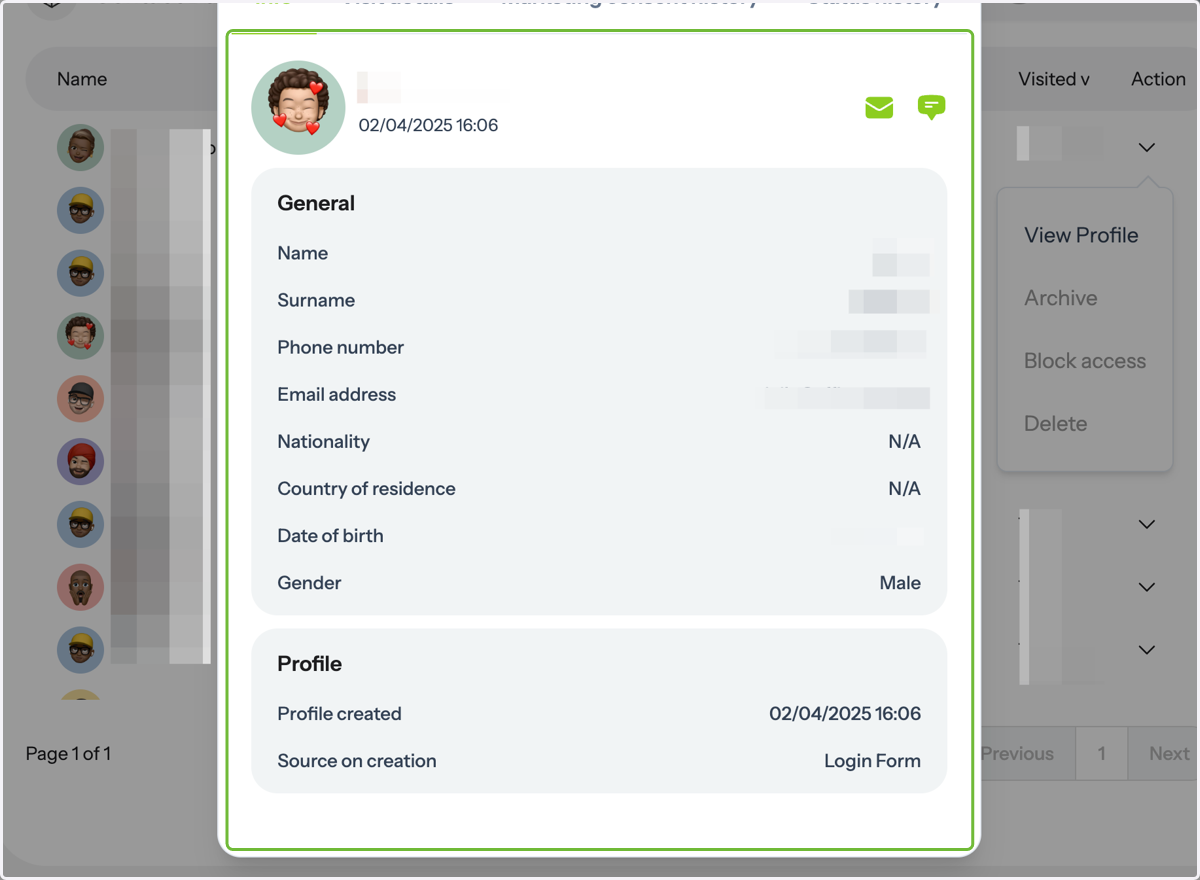 Preview Contact Profile Details
