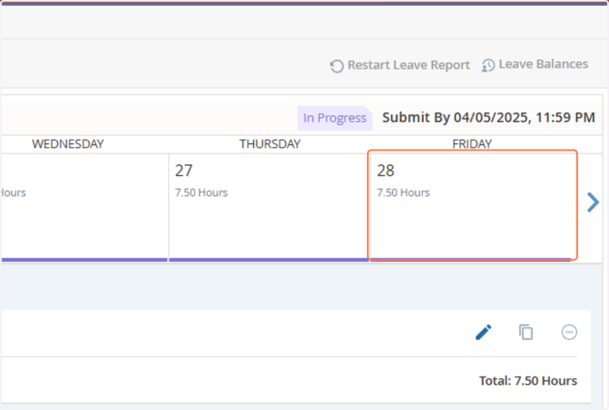But wait, we returned to work on Friday! I didn’t mean to use leave on Friday. Click on "Friday"…