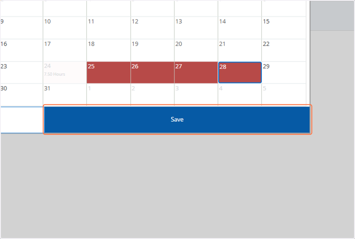 Click on "Save," and the leave used on the 24th will be copied to the entire week.