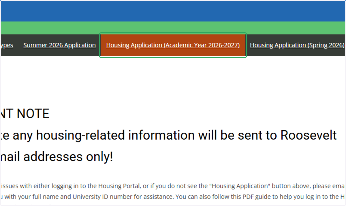 Click on the Academic Year Housing Application