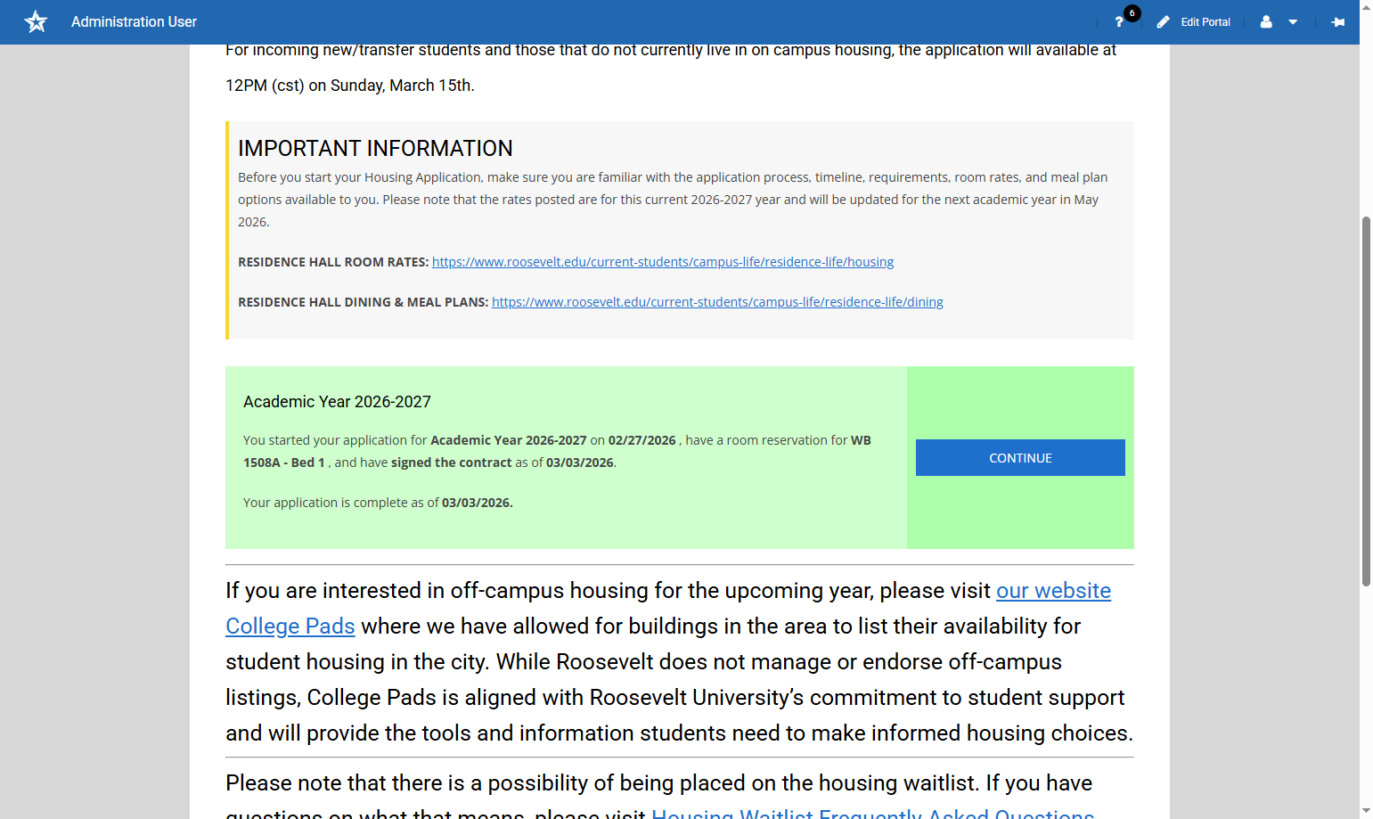 You can also see your selection on the main page of the Academic Contract in the green box before pressing continue.