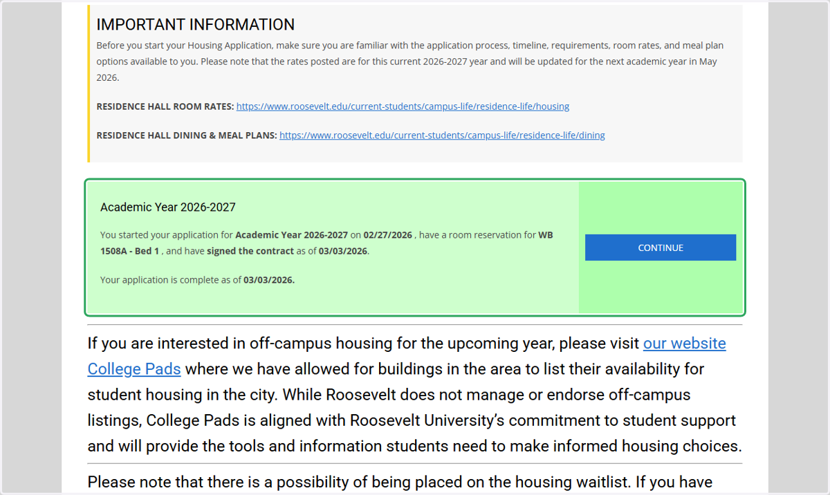 You can also see your selection on the main page of the Academic Contract in the green box before pressing continue.