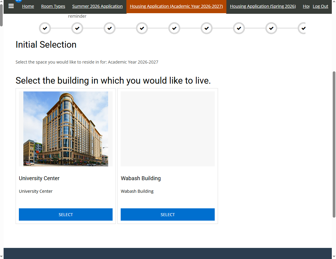 Select which building you would like to live in for the Academic Year
