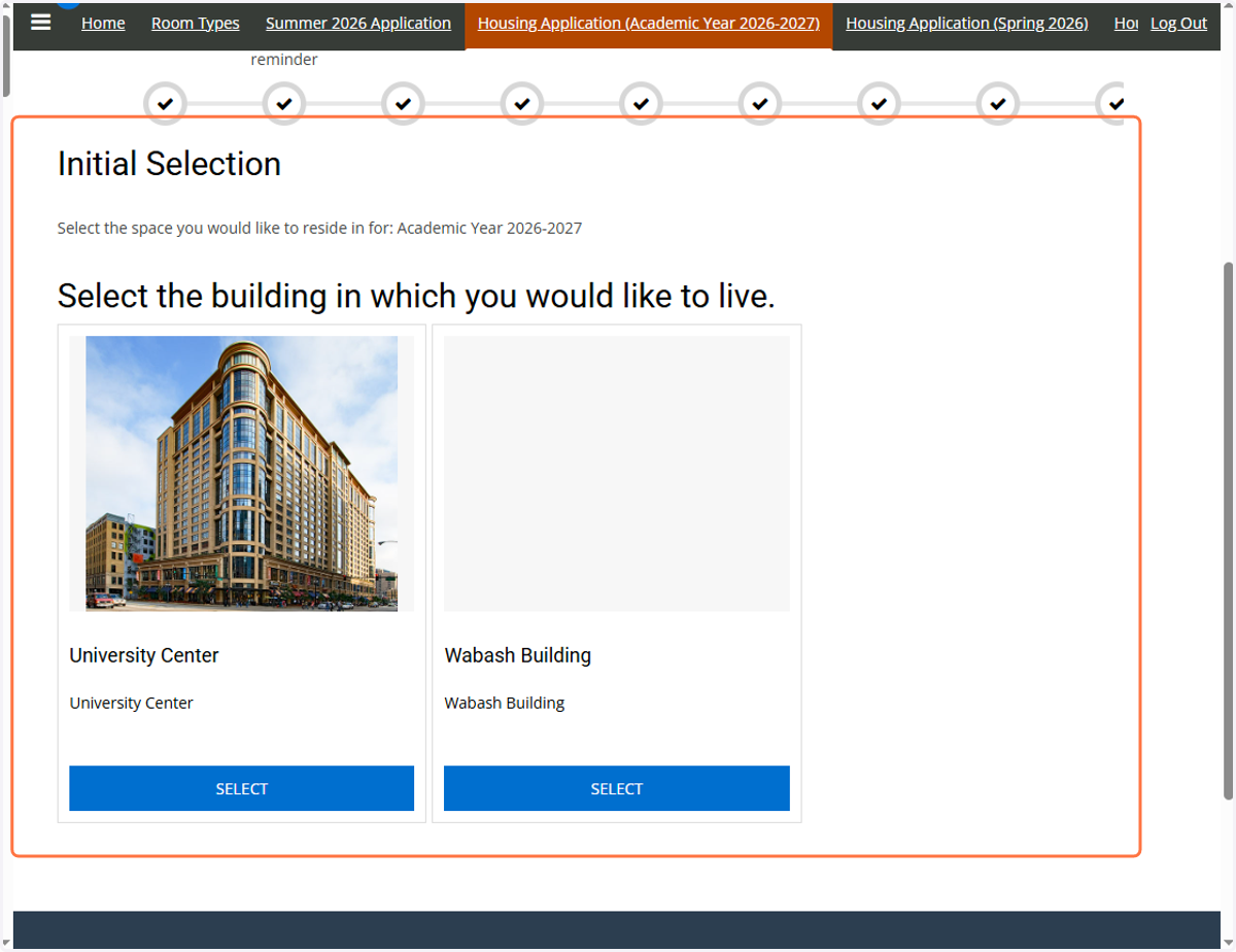 Select which building you would like to live in for the Academic Year