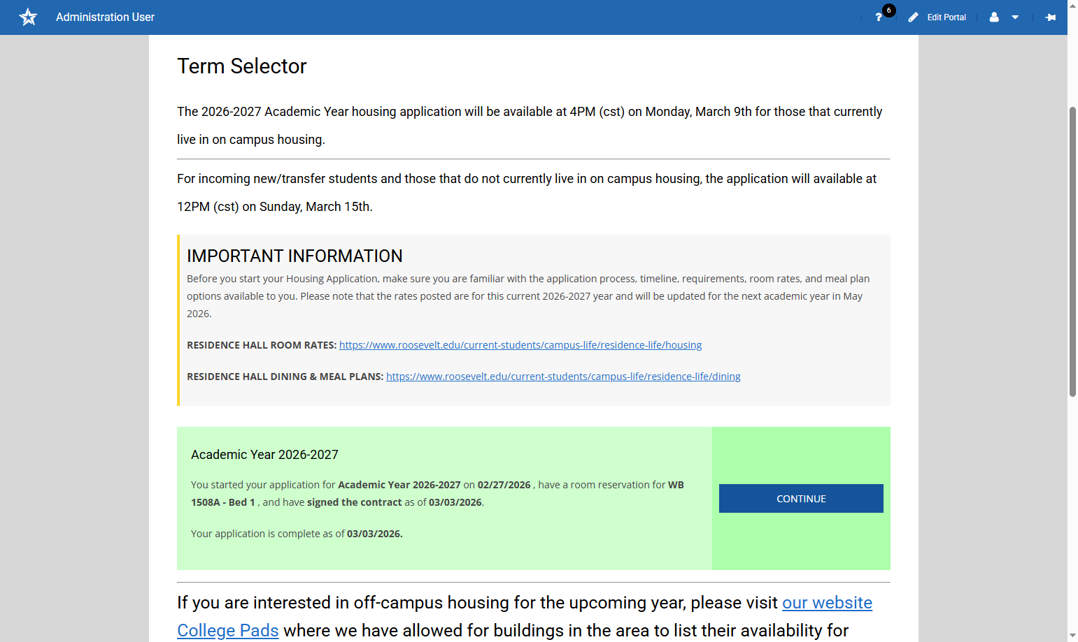 Scroll to the green box and click continue into the application