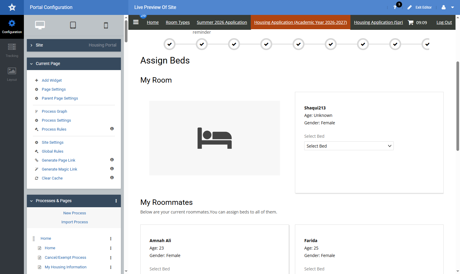 Here is where you will assign the room or bed space to you and your room/sutiemates