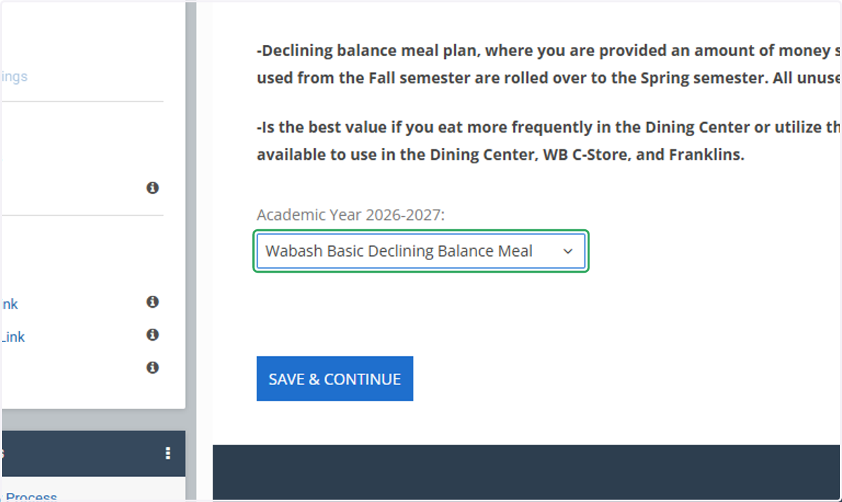 Select which meal plan you want