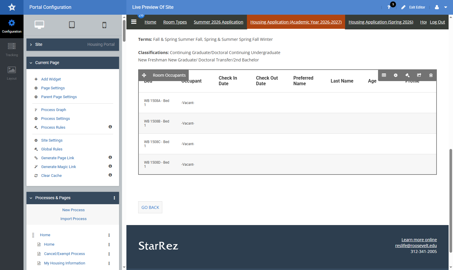 This is the page displayed after clicking Show room info