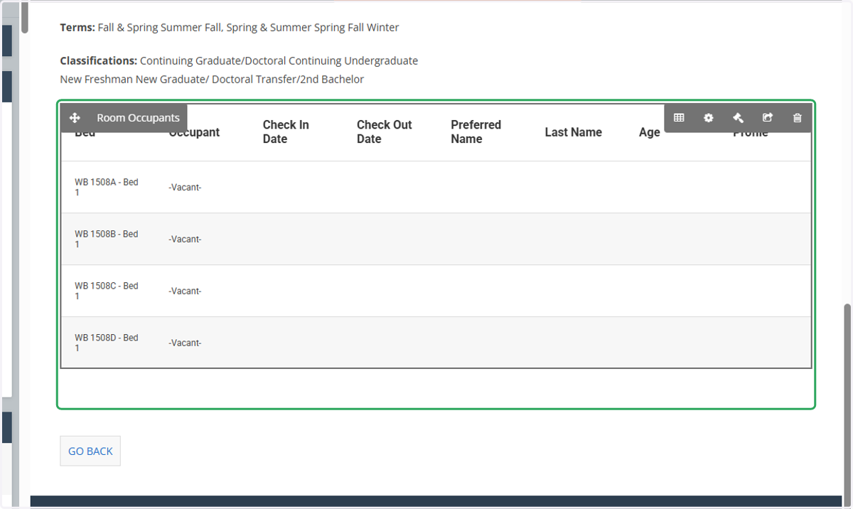 This is the page displayed after clicking Show room info