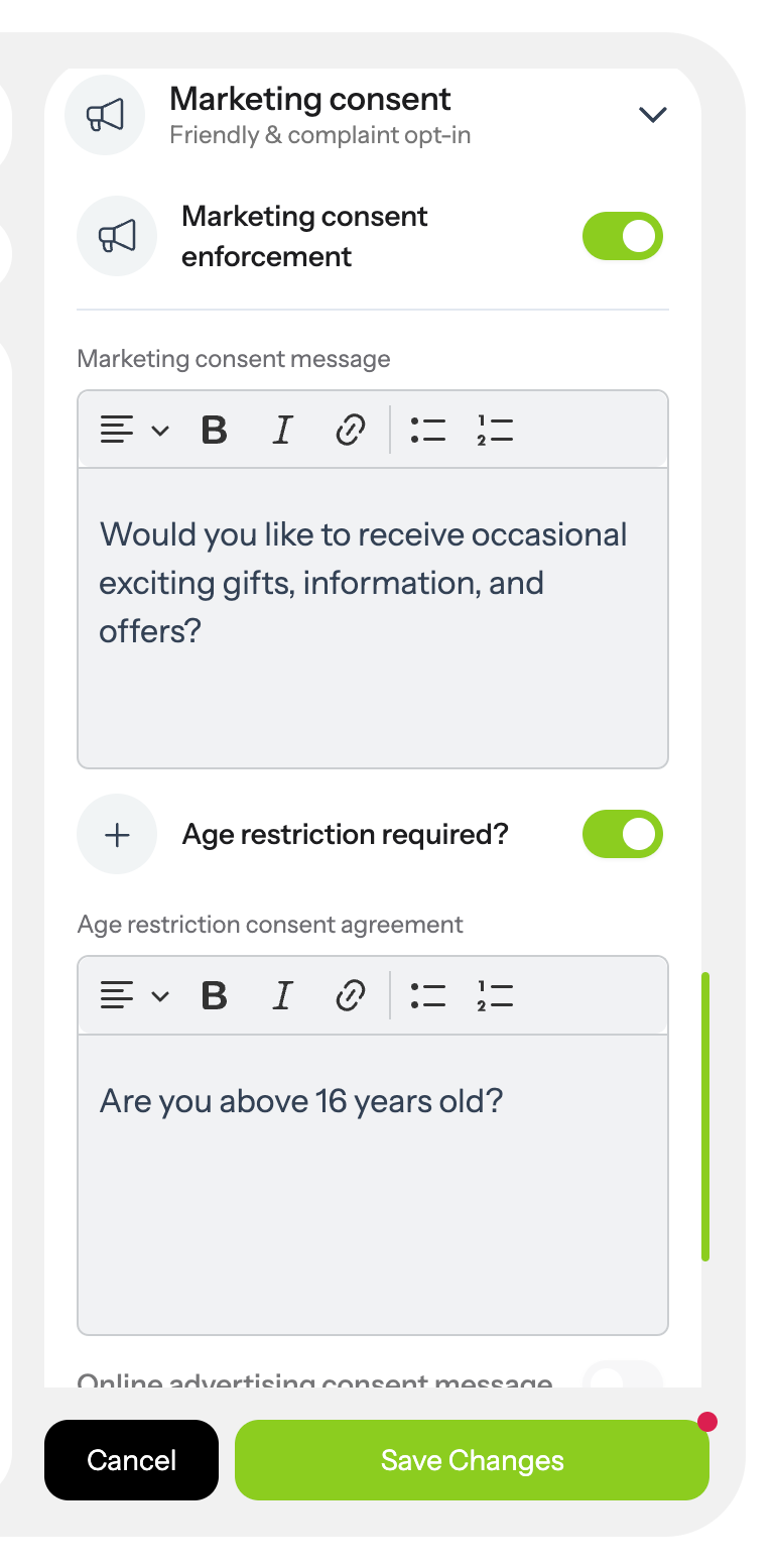 Click on Marketing consent.