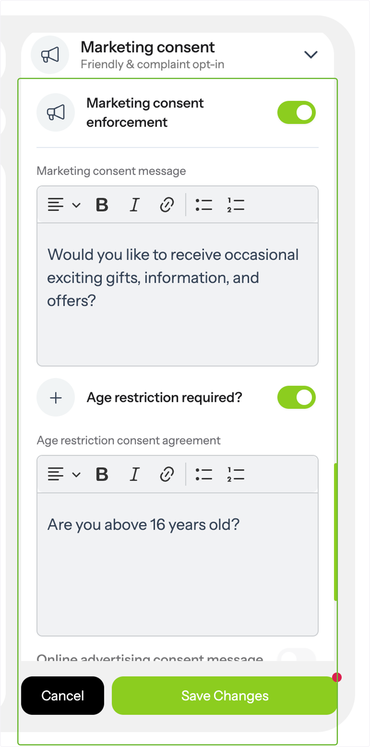 Click on Marketing consent.