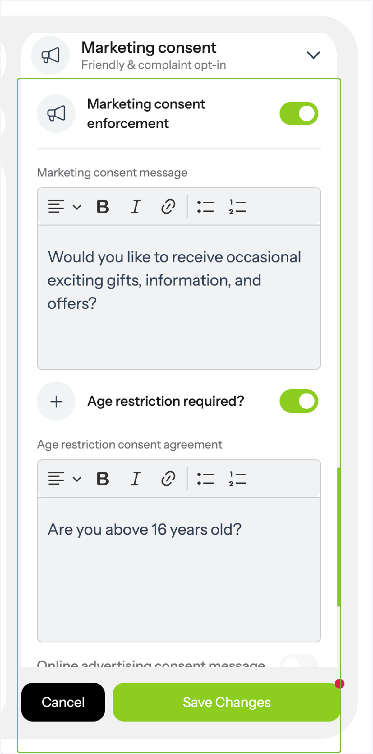 Click on Marketing consent.