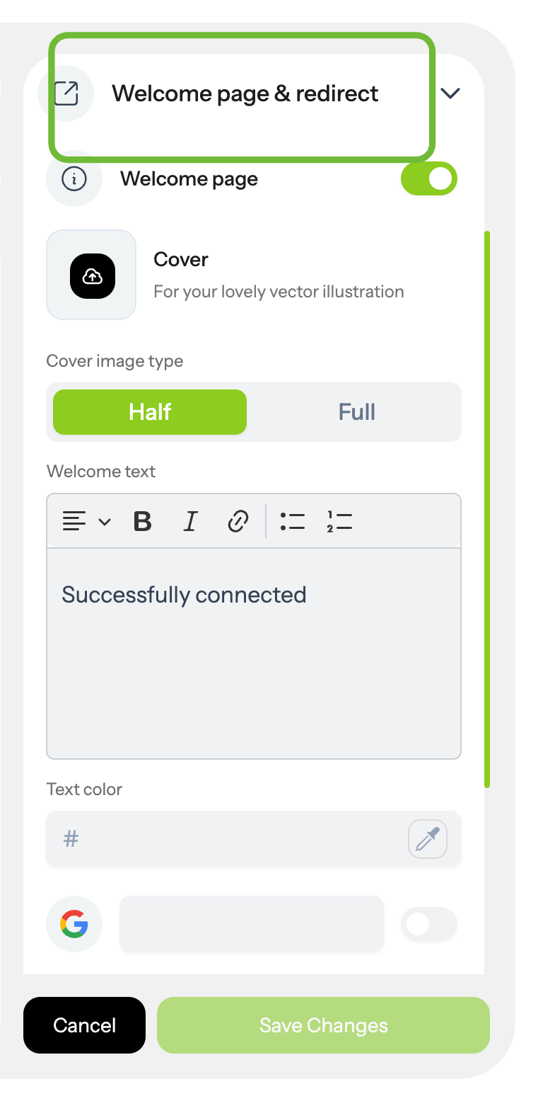 Click on the Welcome page & redirect.