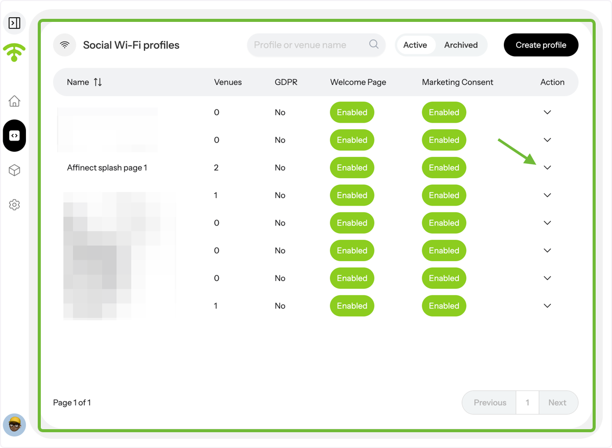 A preview of your social Wifi profiles will appear. Go to Actions and click on the profile's drop-down menu you wish to…