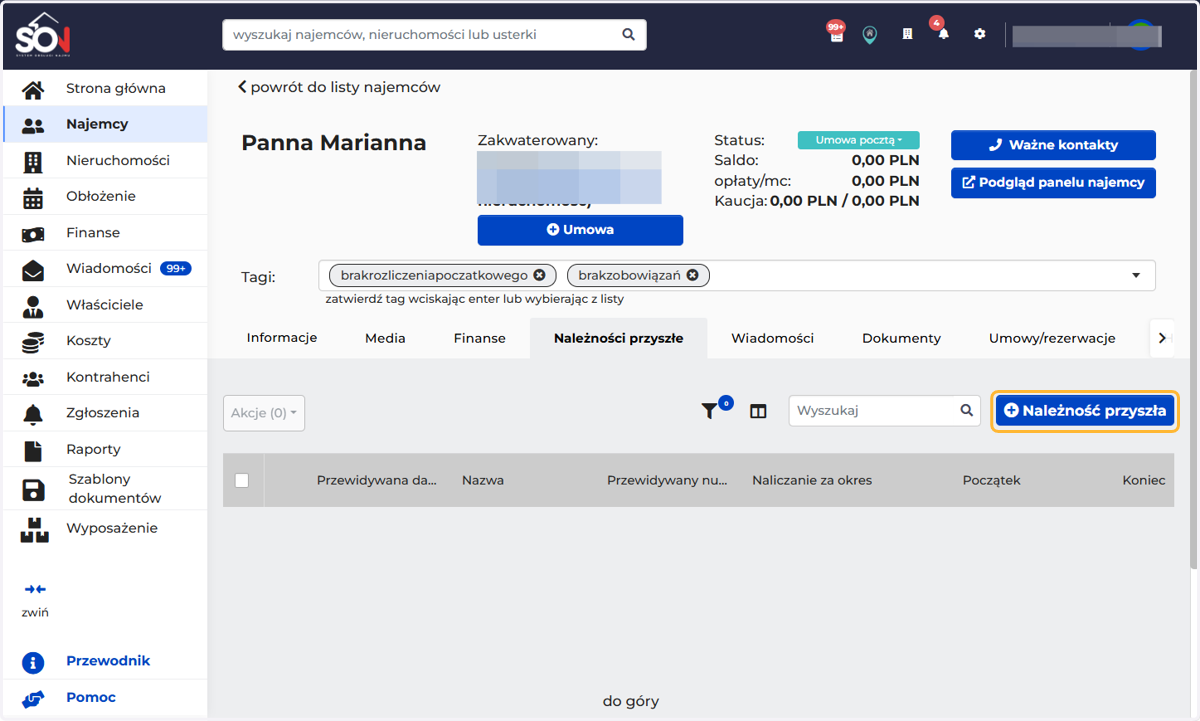 Dodaj należność przyszłą