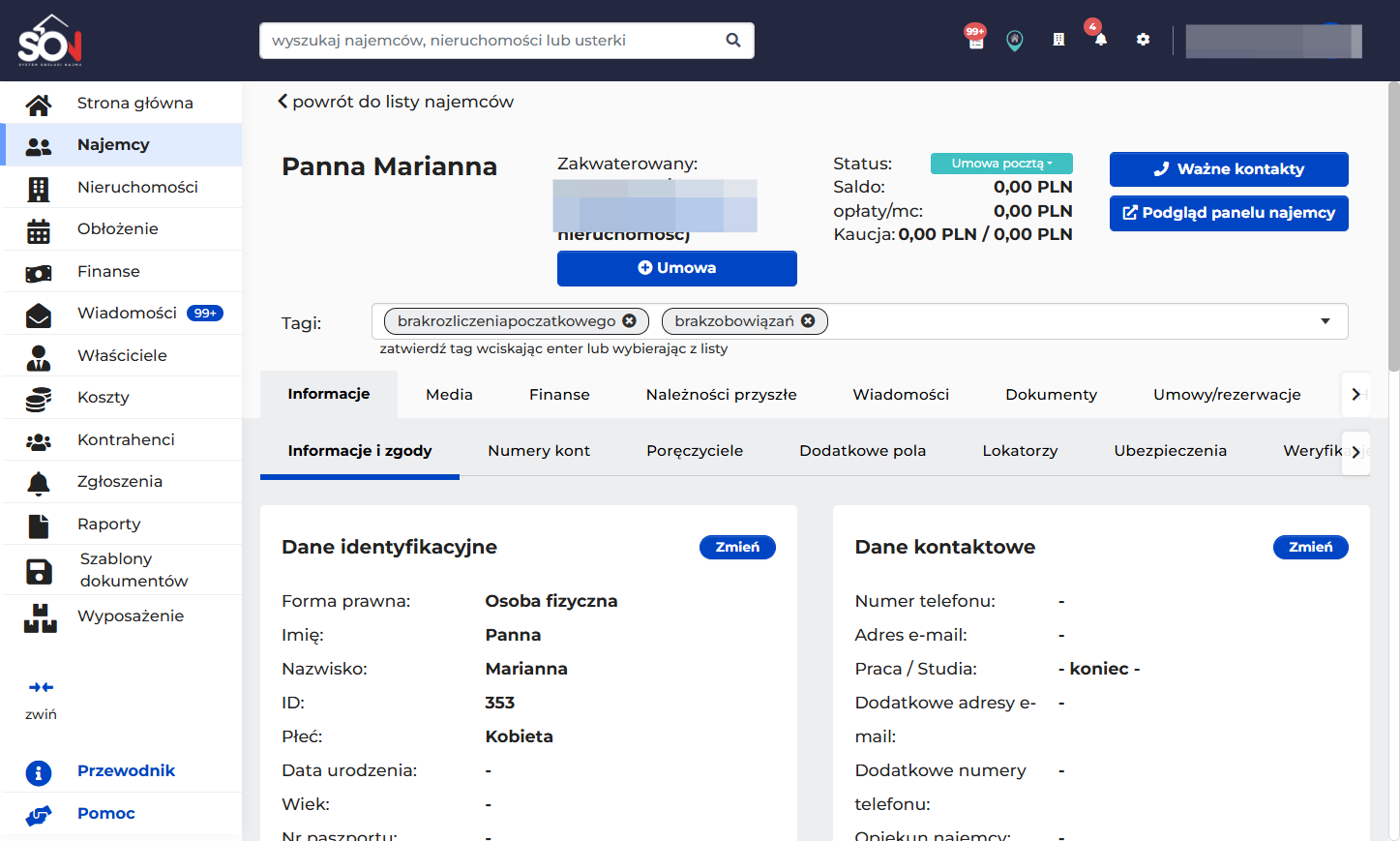 Przejdź na kartę najemcy