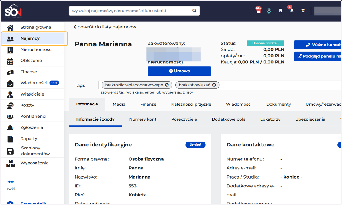 Przejdź na kartę najemcy