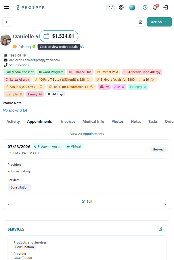 Click on the patient wallet