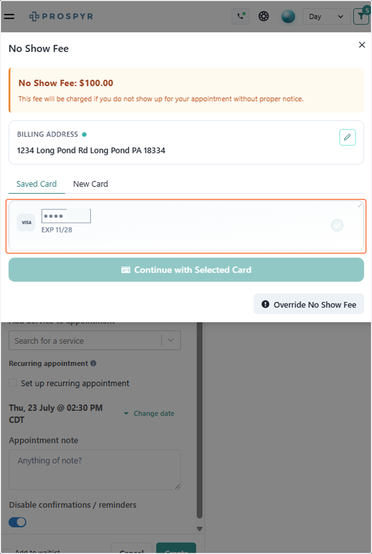 When no show fee is enabled for your workspace, you will be prompted to capture a credit card at the time of booking.