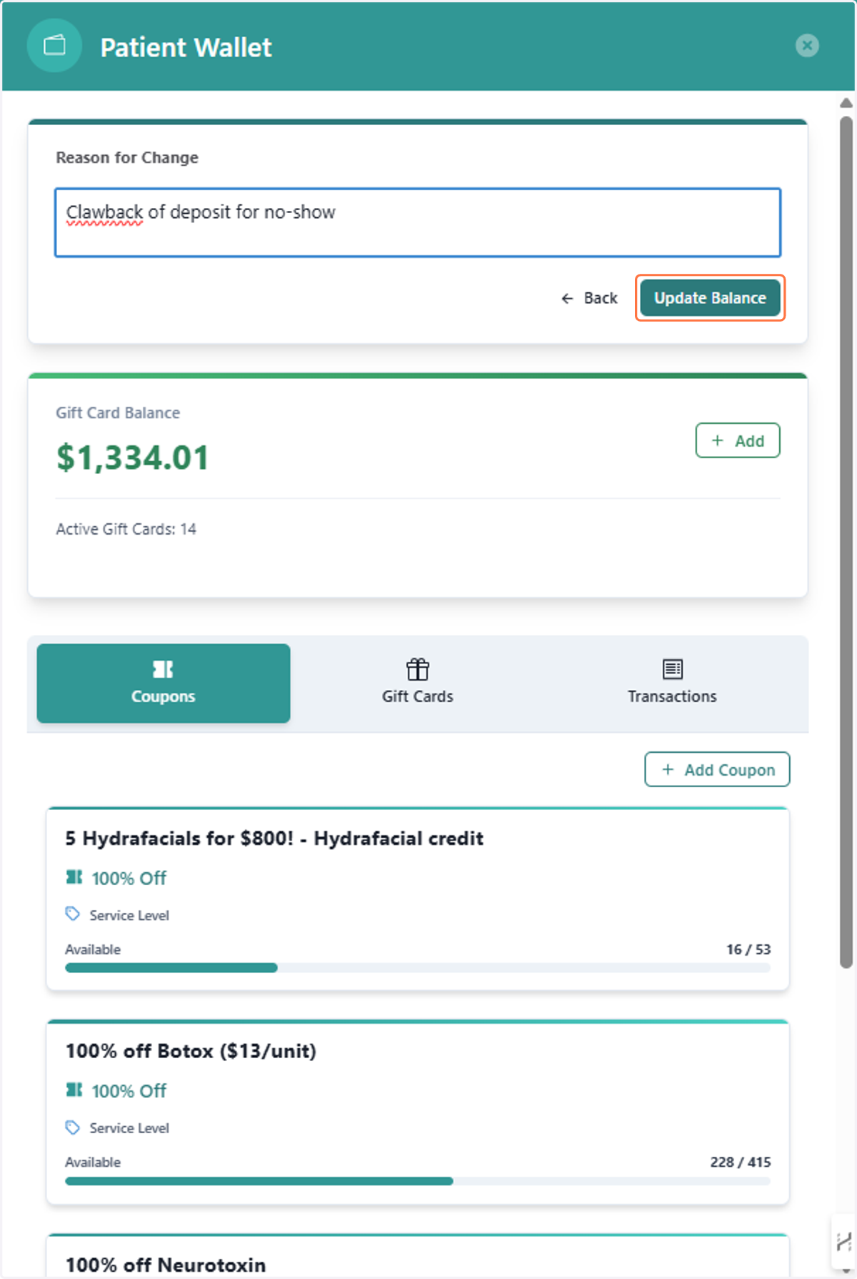 Click on Update Balance