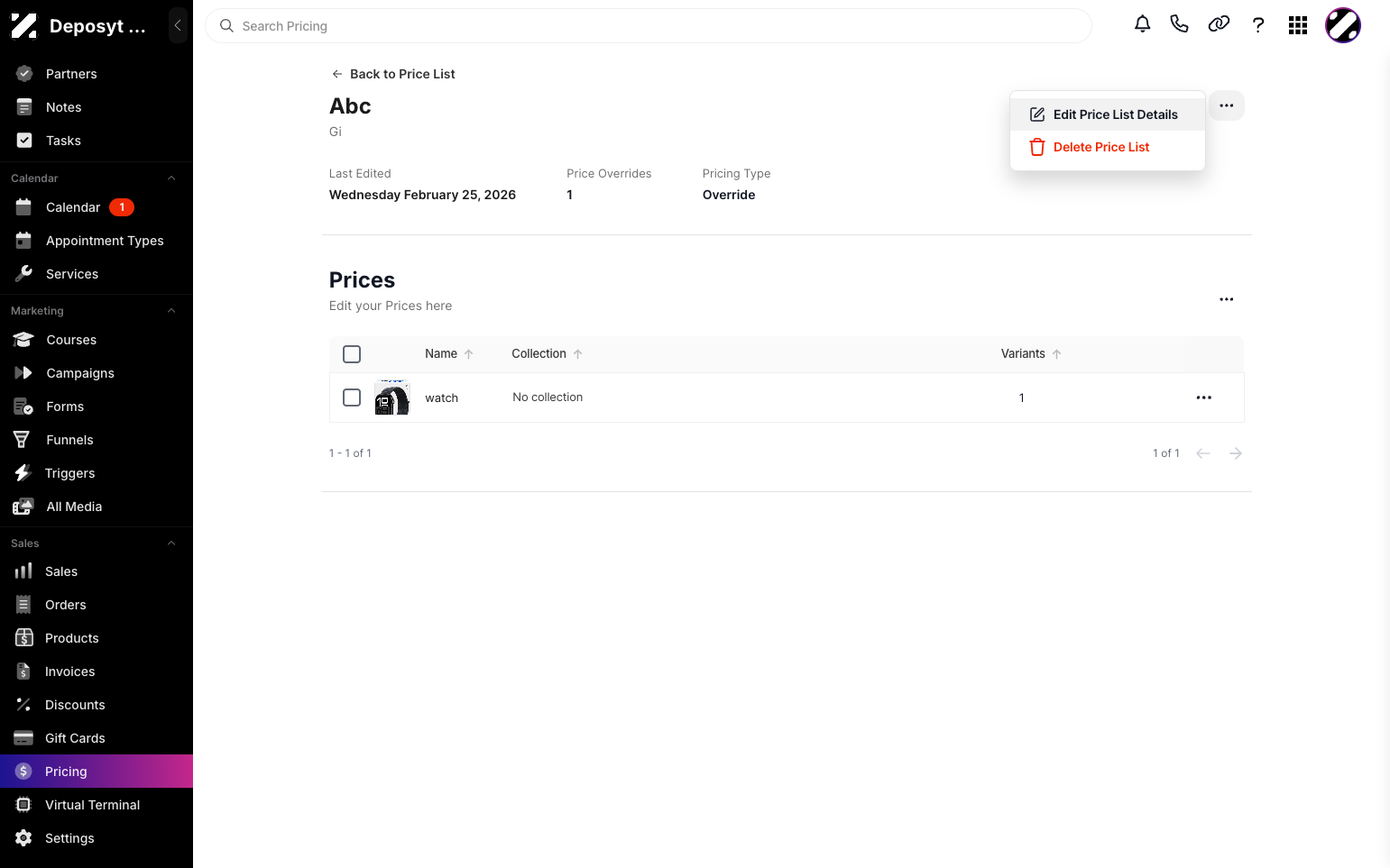 Step 5: Click the Edit Price List Details button.