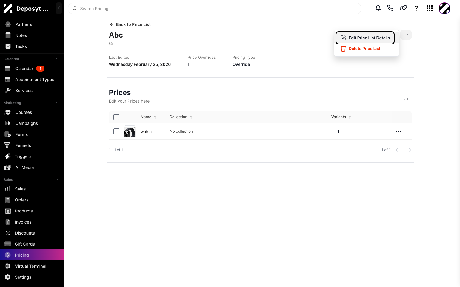 Step 5: Click the Edit Price List Details button.