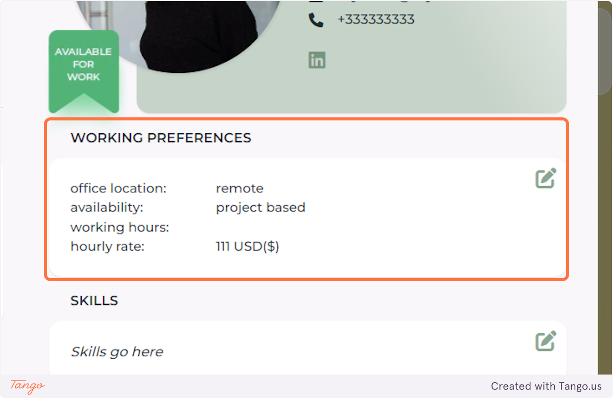 Move on to the Working Preferences field to let people know about your availability and your rates.