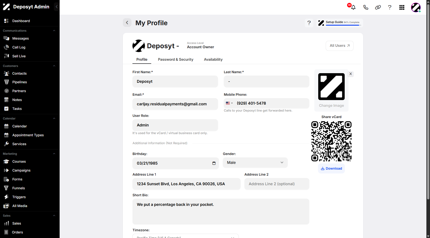 Step 5: You will be taken to the My Profile section.
