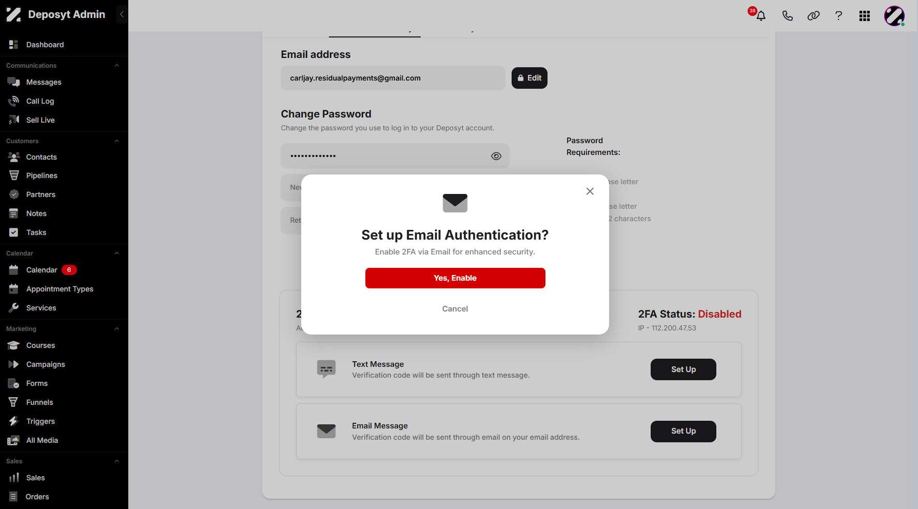 Step 11: You can then choose to cancel or click Yes, Enable to proceed.