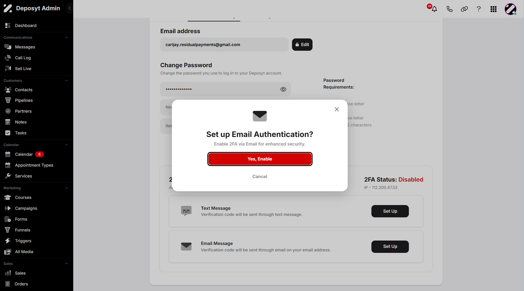 Step 11: You can then choose to cancel or click Yes, Enable to proceed.