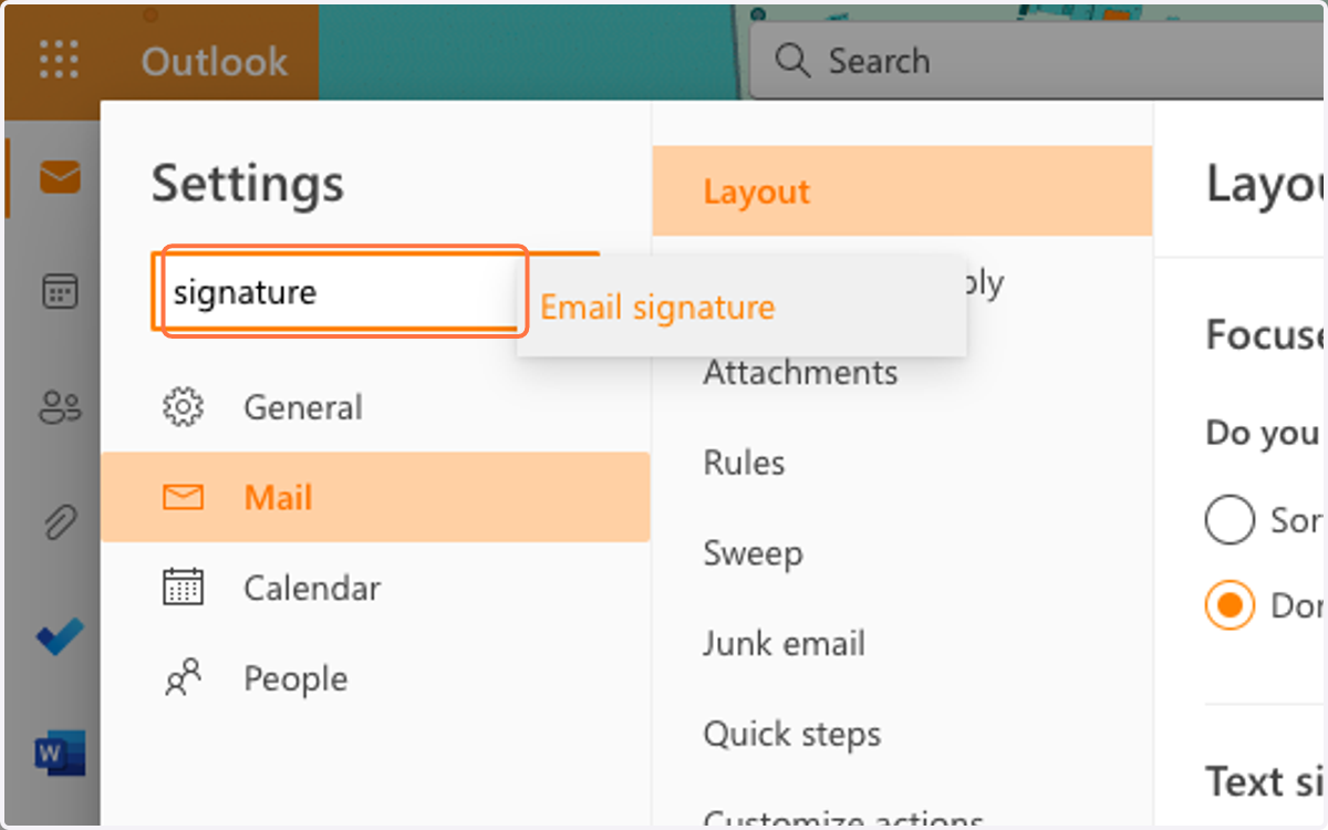 Type "signature" in search bar