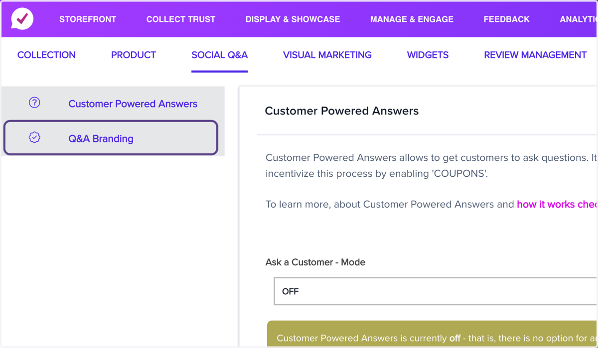 Click on Q&A Branding