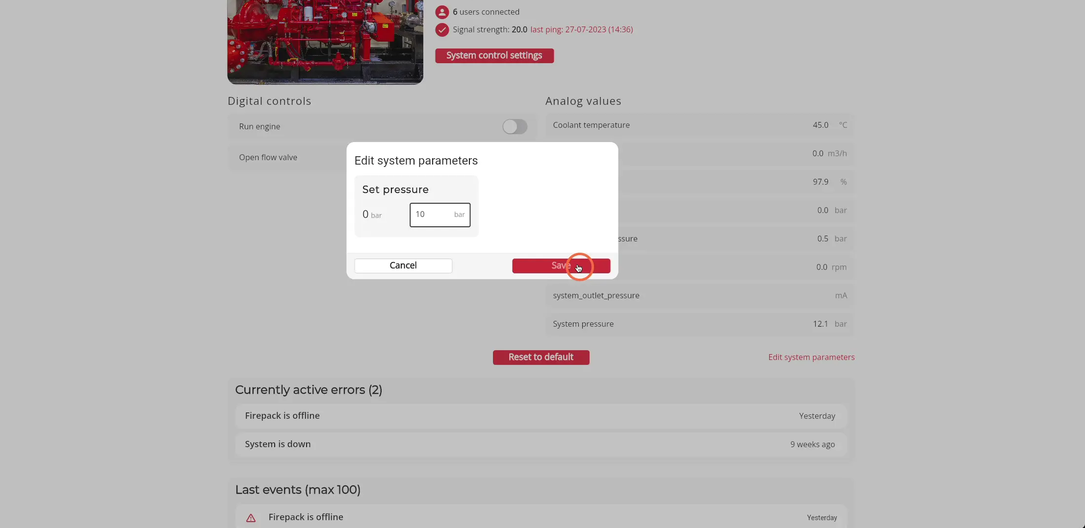 Click 'Save' to save the values of the editable parameters
