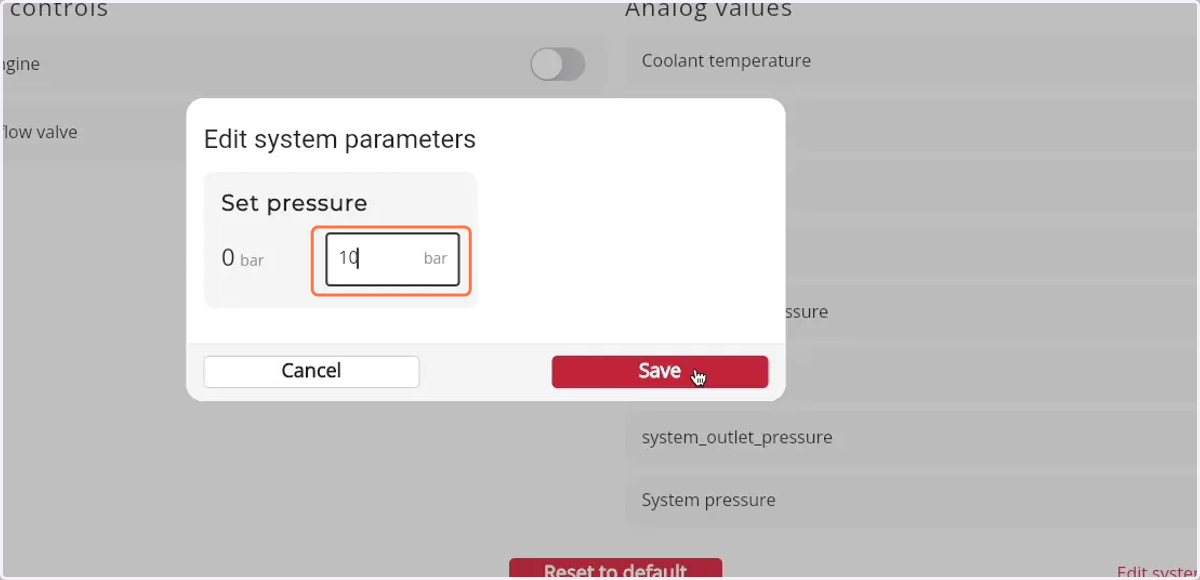 Enter the desired value of the parameter
