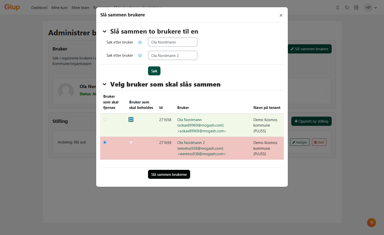 Klikk Slå sammen brukerne