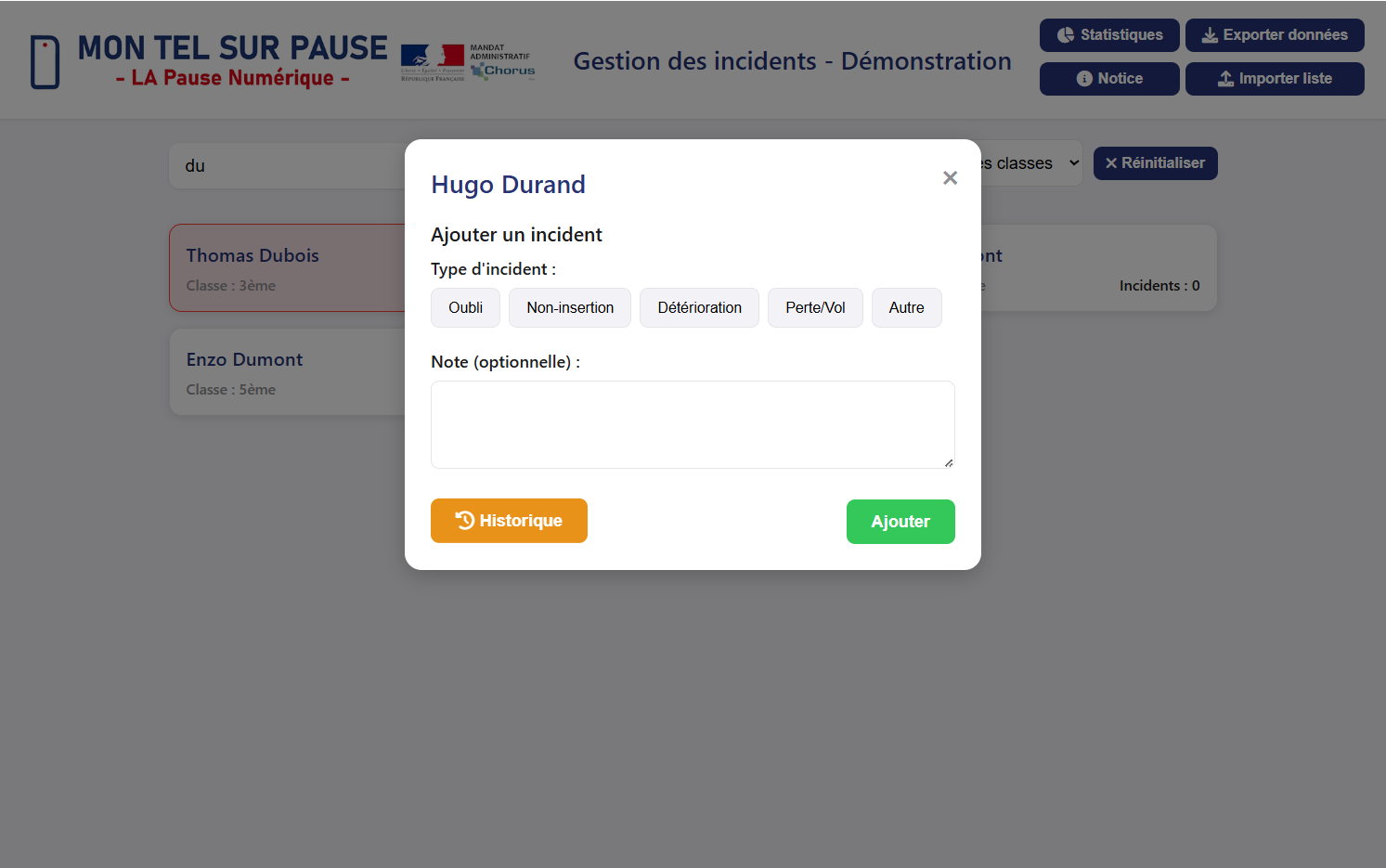 Consulter l'historique des incidents